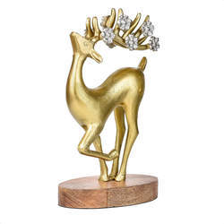 Design and Decor - Gouden Rendierfiguur met Zilveren Bloemen - Woondecoratie - Kerstdecoratie - Feestdagengeschenk