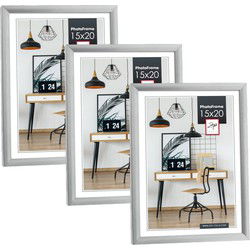 3x stuks fotolijst zilver kunststof geschikt voor een foto van 15 x 20 cm - Fotolijsten