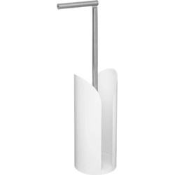 Staande wc/toiletrolhouder wit met reservoir en flexibele stang 59 cm van metaal - Toiletrolhouders