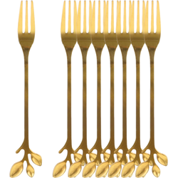 OTIX Gebaksvorkjes - 8 stuks - Goud met Bladeren - Dessertvorkjes - Taartvorkjes - LEAF