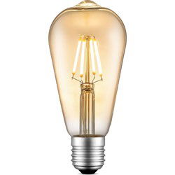 Edison Vintage LED filament lichtbron Drop - Amber - ST64 Deco - Retro LED lamp - 6.4/6.4/14cm - geschikt voor E27 fitting - Dimbaar - 4W 400lm 2700K - warm wit licht