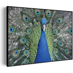Muurwerken Akoestisch Schilderij - Blauwe Pauw Met Groene Verem - Geluidsdempend Wandpaneel - Wanddecoratie - Geluidsisolatie - PRO (AW 0.90) XL (120x86)