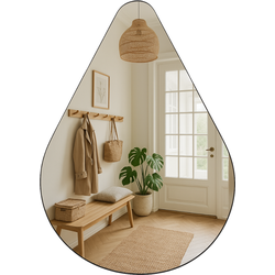 MIRRORS AND MORE MISOU Wandspiegel - Organische Spiegel - Druppel Spiegel -  Badkamer - Zwart - metaal - 100x80cm - BRITTA