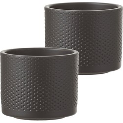 Set van 4x stuks bloempot in het relief antraciet grijs keramiek voor kamerplant H10 x D12 cm - Plantenpotten