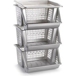 Plasticforte Opbergkrat - zilver - 3 vakken - 62 cm - Opbergmanden