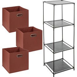 Kastmandjes/opberg mandjes - steenrood - 3x stuks van 29 Liter - In rekje van 34 x 98 cm - Opbergmanden