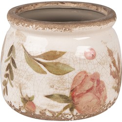 Clayre & Eef Bloempot  Ø 12x10 cm Beige Roze Keramiek Bloemen Bloempot Binnen