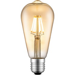Edison Vintage LED filament lichtbron Drop - Amber - ST64 Deco - Retro LED lamp - 6.4/6.4/14cm - geschikt voor E27 fitting - Dimbaar - 6W 660lm 2700K - warm wit licht