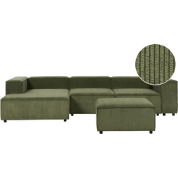 APRICA - Hoekbank 3-zits met ottomaan - Groen - Rechts - Corduroy