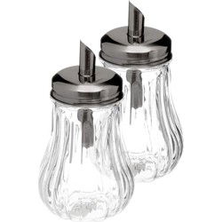 5Five - 2x - Suikerpot/suikerstrooier glas met RVS tuit - 180ml - Suikerstrooiers