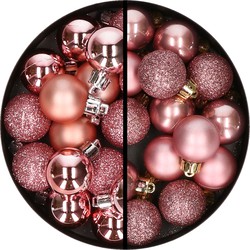 34x stuks kunststof kerstballen roze en oudroze 3 cm - Kerstbal