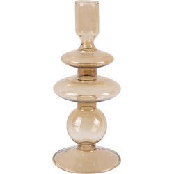2x Present Time Candle Holder Glass Art Rings Medium Sand brown