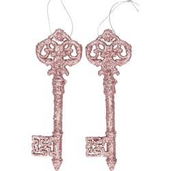2x Oud roze decoratie sleutels met glitter 15 cm - Kersthangers
