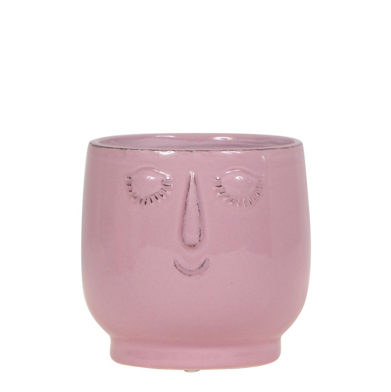 Kolibri Home | Happy face pink bloempot - Roze keramieken sierpot Ø9cm - 