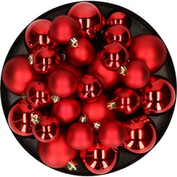 Kerstversiering kunststof kerstballen rood 6-8-10 cm pakket van 44x stuks - Kerstbal