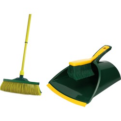 Tuin schoonmaak set klauwstoffer en blik/emmer en klauwbezem 140 cm - Bezem