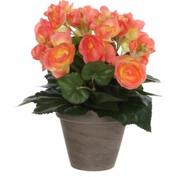 Zalmroze Begonia kunstplant 30 cm in grijze pot - Kunstplanten