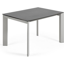 Kave Home - Axis uitschuifbare tafel porselein met Vulcano Roca afwerking en grijze poten 120 (180) cm