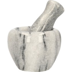 Vijzel met stamper - grijs - keramiek - D9 cm - marmer look - zware kwaliteit - keuken artikelen - Vijzel en mortier