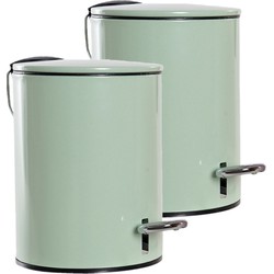 3x stuks metalen vuilnisbakken/pedaalemmers groen 3 liter 23 cm - Prullenbakken