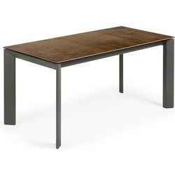 Kave Home - Axis uitschuifbare tafel van porselein en stalen poten in donkergrijs, 160 (220) cm