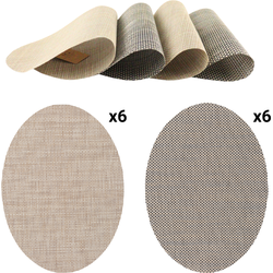 OTIX Placemats - Set van 12 - Kunststof - Ovaal - Beige - Zwart/Wit - Onderleggers - 48x35cm