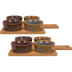 Set van 2x stuks serveerplanken bamboe 31 x 22 cm met 8x luxe hapjes/saus/tapas schaaltjes - Serveerplanken