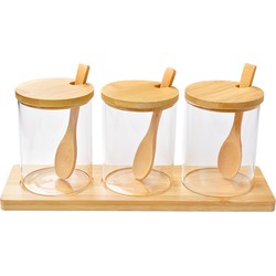 Clayre & Eef Voorraadpot Set van 3  Ø 8x10 cm Transparant Glas Hout