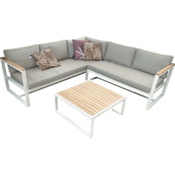 Auckland cornerset oyster/acacia light teak look incl. royal taupe kussens