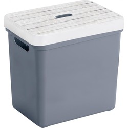 Sunware Opbergbox/mand - donkerblauw - 25 liter - met deksel hout kleur - Opbergbox