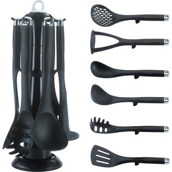 Royalty Line 7 Pieces Black Kitchen Tools with Storage Base