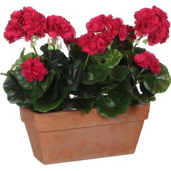 Mica Decorations Geranium Kunstplant in Balkonbak - L29 x B13 x H40 cm - Donkerroze