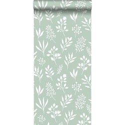 ESTAhome behang bloemmotief in Scandinavische stijl mintgroen en wit