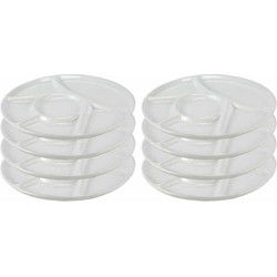 Vakjesbord - 8x - wit - 23 cm - 6 vakjes - fondue/gourmet/bbq bord - vakjesborden - Gourmetborden