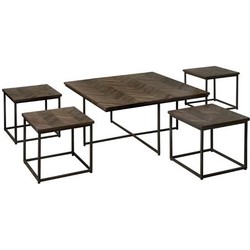 Tower living Via coffeetable set (5) - 90x90x45 40x40x38 - recl. teak wine