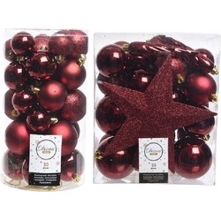 Kerstversiering kunststof kerstballen met piek donkerrood 4-5-6-8 cm pakket van 59x stuks - Kerstbal