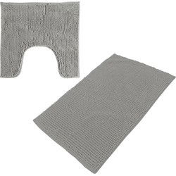 Urban Living badkamer droogloop matjes/tapijt - set 2x stuks - polyester - steengrijs - Badmatjes