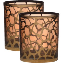 2x stuks theelichthouders/waxinelichthouders giraffe print glas goud 10 x 9 cm - Waxinelichtjeshouders