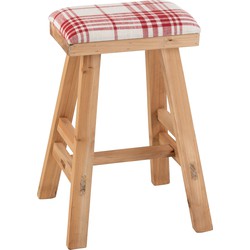 J-line - Kruk Rh Hout/textiel Bruin/rood - 37x30x55cm