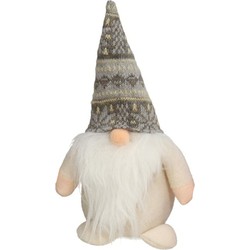 Pluche gnome/dwerg/kabouter decoratie pop/knuffel kleding creme en muts 26 x 11 cm - Knuffelpop