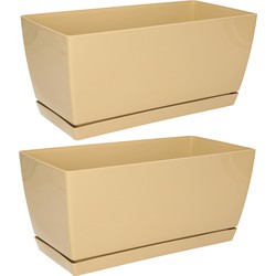 Set van 2x stuks plantenpotten/bloempotten kunststof glanzend licht bruin 29 x 14 x 13.6 cm - Plantenpotten