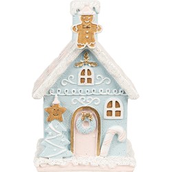 Clayre & Eef Gingerbread house met LED 9x8x15 cm Blauw Kunststof Peperkoekhuisje