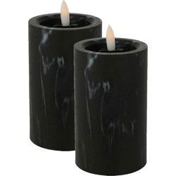 Excellent Houseware LED kaars - 2x st- marmer zwart -D7,5 x H12,5 cm - LED kaarsen