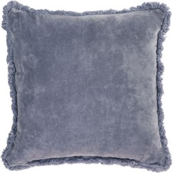 Kave Home - Kussenhoes Cedella velvet 100% katoen met franje in blauw 30 x 50 cm