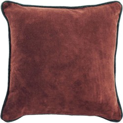 Kave Home - Kussenhoes Julina velvet 100% katoen in rood met groen rand 45 x 45 cm