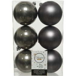 Decoris Kerstballen - 6x st - antraciet grijs - D8 cm - kunststof - Kerstbal