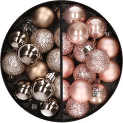 34x stuks kunststof kerstballen champagne en lichtroze 3 cm - Kerstbal