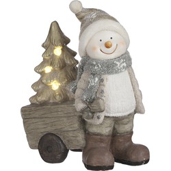 House of Seasons Sneeuwpop Kerstbeeld met Verlichting - L32 x B20 x H41 - Grijs
