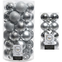 Kerstversiering kunststof kerstballen zilver 4-6 cm pakket van 53x stuks - Kerstbal