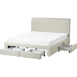 SOUTRIN - Tweepersoonsbed met opbergruimte - Beige - 160 x 200 cm - Stof
